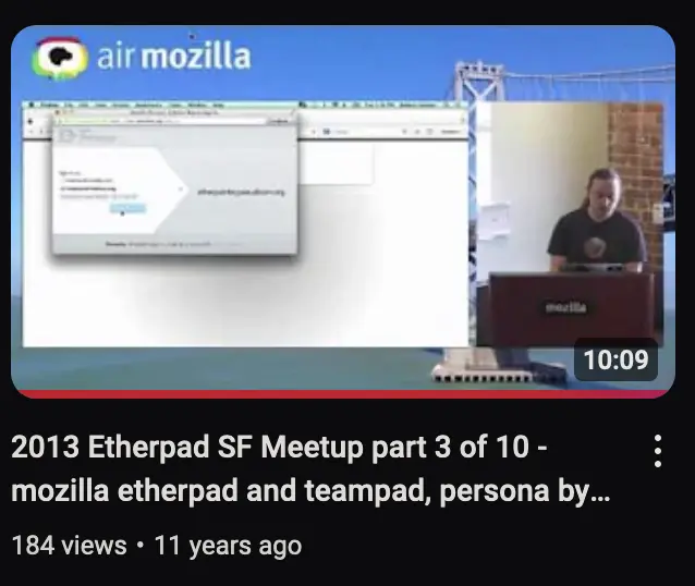 Still image from talk at Etherpad Meetup 2013