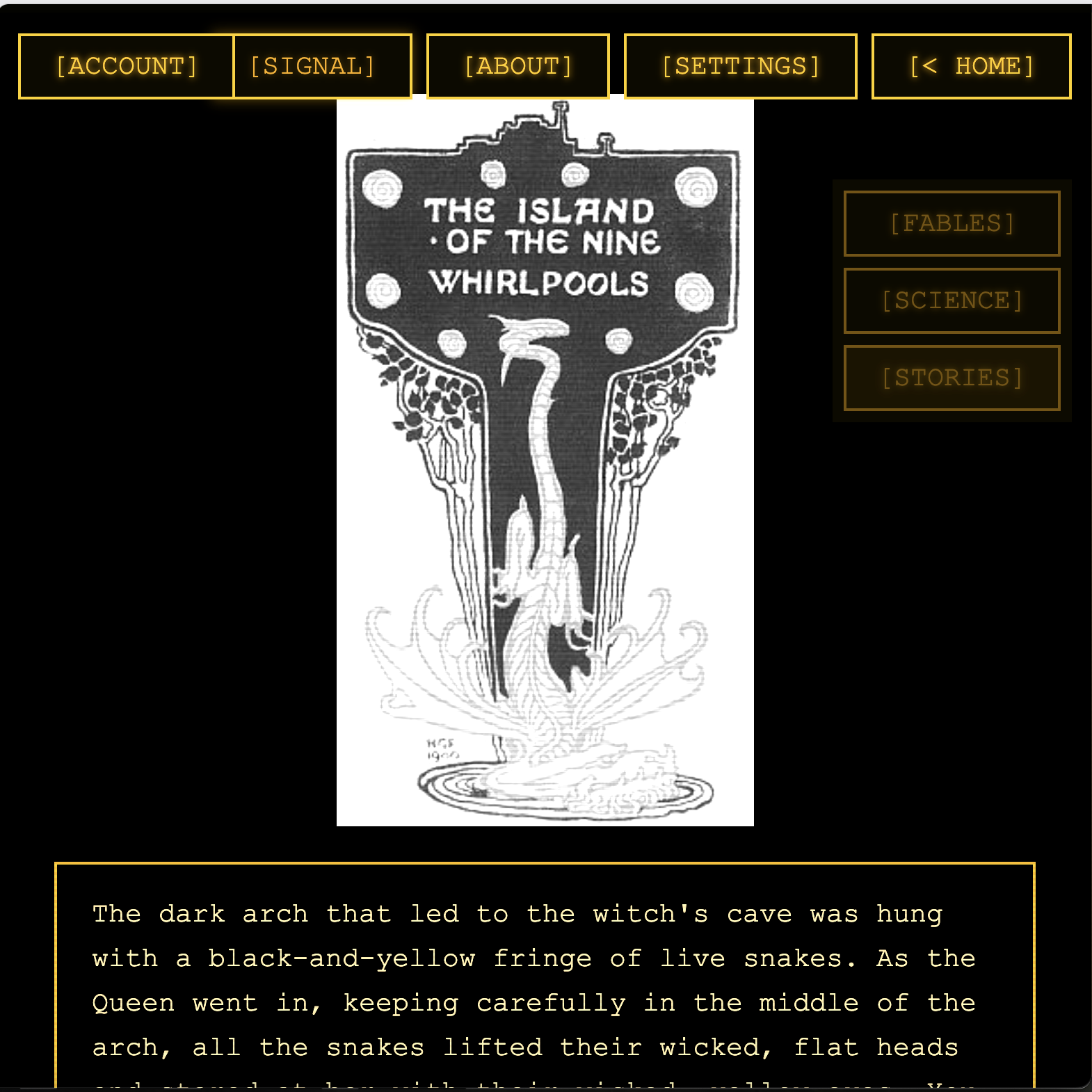 LICHEN terminal interface showing the book of dragons with retro amber text display.