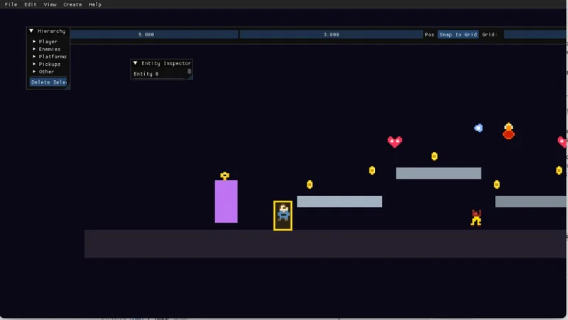 Whiskers platformer demo with ImGui editor (F1)